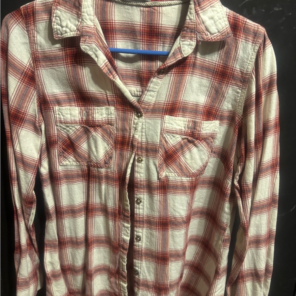 Maurices Cream and Red Plaid Shirt
